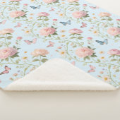 Sky Blue Floral Butterfly Blanket シェルパブランケット (3/4)