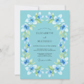 Sky Blue Floral Laurel Wedding 招待状 (正面)