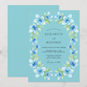 Sky Blue Floral Laurel Wedding 招待状 (正面/裏面)
