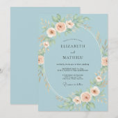 Sky Blue Floral Oval Wedding 招待状 (正面/裏面)