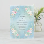 Sky Blue Floral Swirl Wedding 招待状 (スタンド正面)