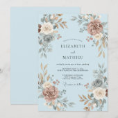 Sky Blue Floral Wedding 招待状 (正面/裏面)