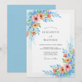 Sky Blue Floral Whimsy Wedding 招待状 (正面/裏面)