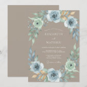 Sky Blue Floral Woodland Wedding 招待状 (正面/裏面)