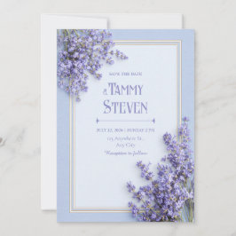 Sky Blue French Lavender Gold Frame Wedding 招待状