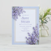 Sky Blue French Lavender Gold Frame Wedding 招待状 (スタンド正面)