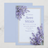 Sky Blue French Lavender Gold Frame Wedding 招待状 (正面/裏面)