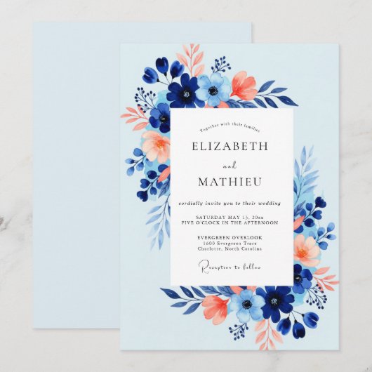 Sky Blue Fresh Coastal Wedding 招待状 (正面/裏面)