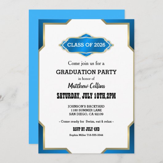 Sky Blue Graduation Invitation 招待状 (正面/裏面)