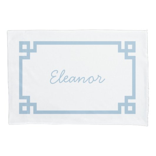Sky Blue Greek Key Monogram Standard Pillow Case 枕カバー (正面)