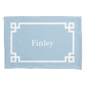 Sky Blue Greek Key Monogram Standard Pillow Case 枕カバー (正面)