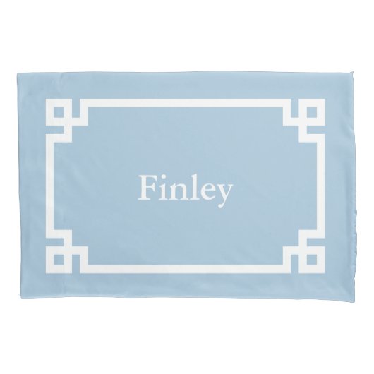 Sky Blue Greek Key Monogram Standard Pillow Case 枕カバー (正面)