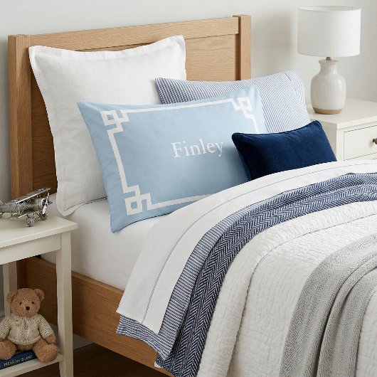 Sky Blue Greek Key Monogram Standard Pillow Case 枕カバー