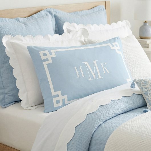 Sky Blue Greek Key Monogram Standard Pillow Case 枕カバー