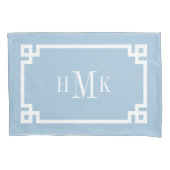 Sky Blue Greek Key Monogram Standard Pillow Case 枕カバー (正面左)