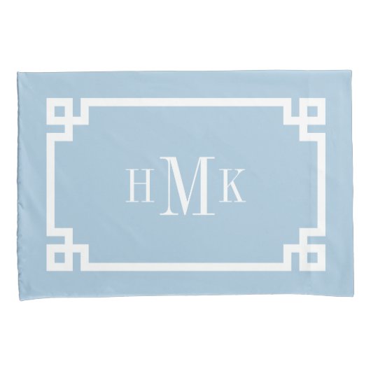Sky Blue Greek Key Monogram Standard Pillow Case 枕カバー (正面右)