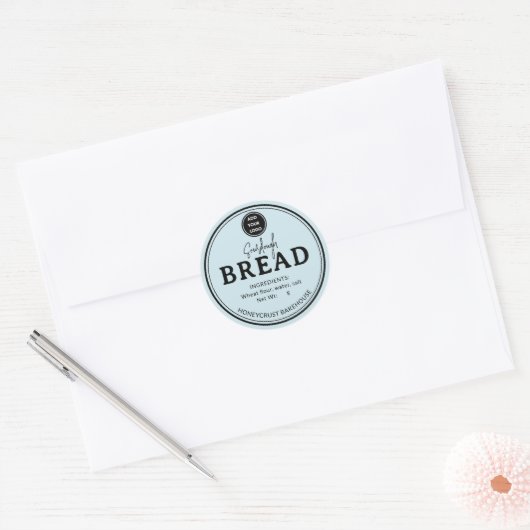 Sky Blue Logo Bakery Sourdough Bread Sticker ラウンドシール (封筒)