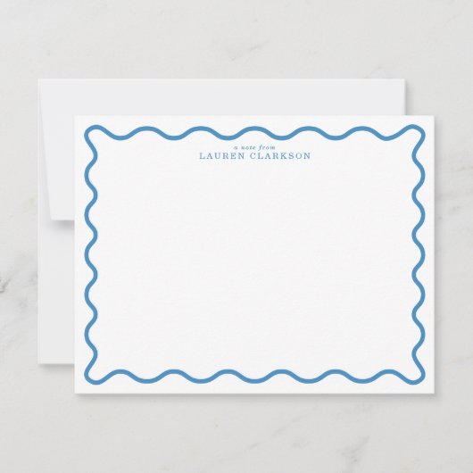Sky Blue Modern Wavy Border Note Card 招待状 (正面)