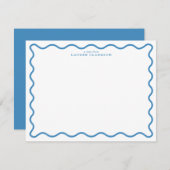 Sky Blue Modern Wavy Border Note Card 招待状 (正面/裏面)