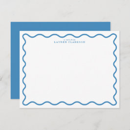 Sky Blue Modern Wavy Border Note Card 招待状