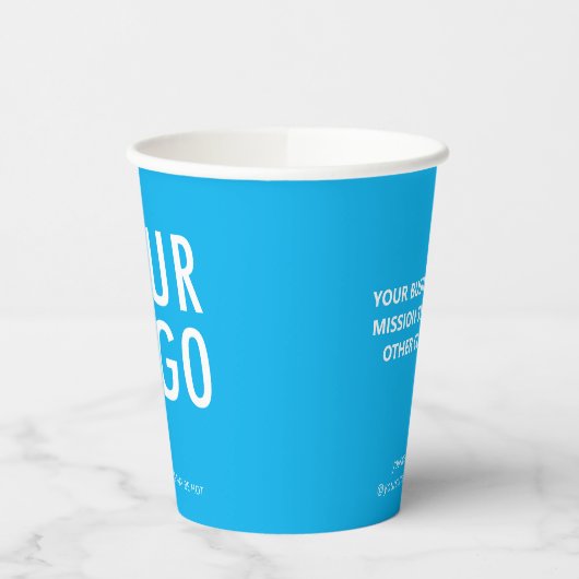 Sky Blue Paper Cups Custom Business Logo 8 oz 紙コップ (左)