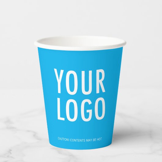Sky Blue Paper Cups Custom Business Logo 8 oz 紙コップ (正面)