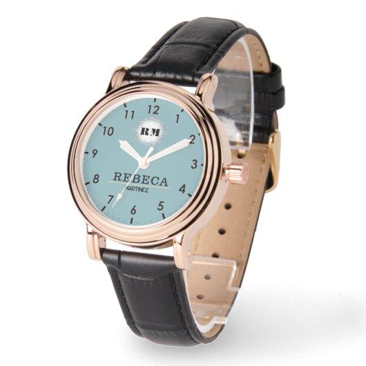 Sky Blue Personalized Custom Monogram Elegant  腕時計 (傾斜)