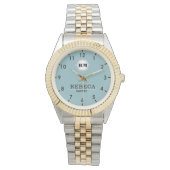 Sky Blue Personalized Custom Monogram Elegant  腕時計 (正面)