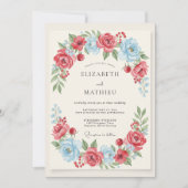 Sky Blue Red Vibrant Spring Wedding 招待状 (正面)