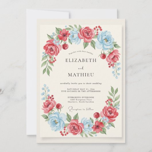 Sky Blue Red Vibrant Spring Wedding 招待状 (正面)