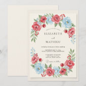 Sky Blue Red Vibrant Spring Wedding 招待状 (正面/裏面)