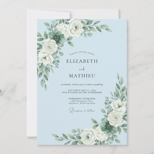 Sky Blue Refined Winter Wedding 招待状 (正面)