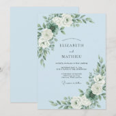 Sky Blue Refined Winter Wedding 招待状 (正面/裏面)