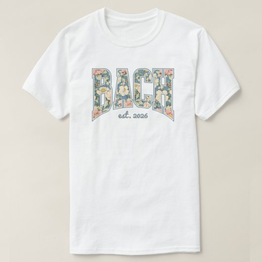 Sky Blue Retro Floral BACH Bridesmaid Tシャツ (デザイン正面)