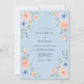 Sky Blue Serene Rose Wedding 招待状 (正面)