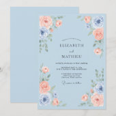 Sky Blue Serene Rose Wedding 招待状 (正面/裏面)