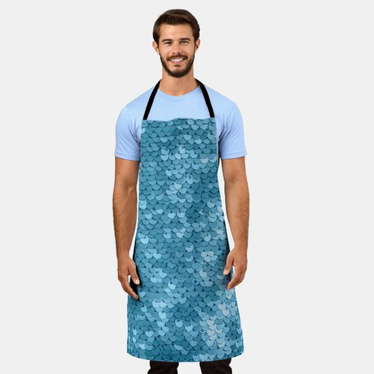 Sky blue shiny fabric with sequins, abstract backg エプロン (着用した状態)