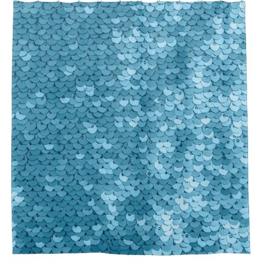 Sky blue shiny fabric with sequins, abstract backg シャワーカーテン (正面)
