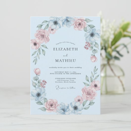 Sky Blue Soft Botanical Wedding 招待状 (スタンド正面)