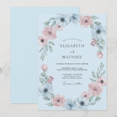 Sky Blue Soft Botanical Wedding 招待状 (正面/裏面)