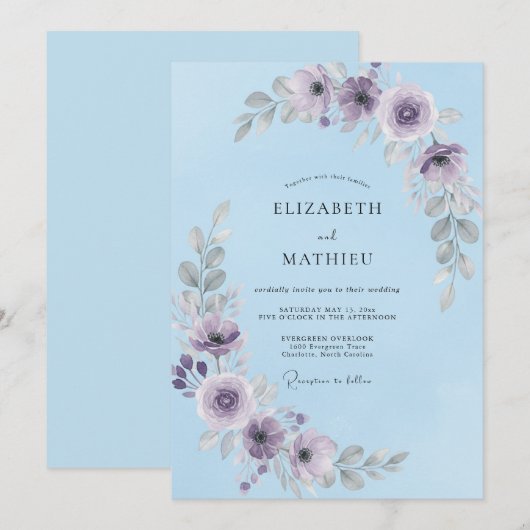 Sky Blue Splendid Winter Wedding 招待状 (正面/裏面)