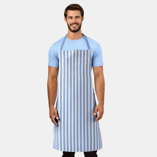 Sky Blue Stripe Pattern Apron エプロン (着用した状態)