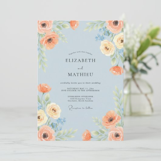 Sky Blue Vibrant Botanical Wedding 招待状 (スタンド正面)