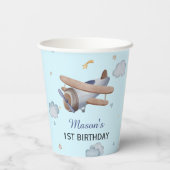 Sky Blue Vintage Airplane 1st Birthday Party 紙コップ (裏面)