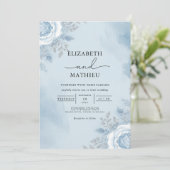 Sky Blue Watercolor Floral Wedding 招待状 (スタンド正面)