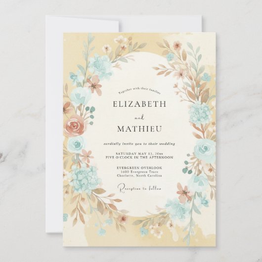 Sky Blue Whimsical Boho Wedding 招待状 (正面)