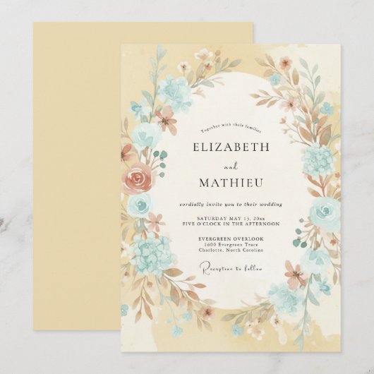 Sky Blue Whimsical Boho Wedding 招待状 (正面/裏面)