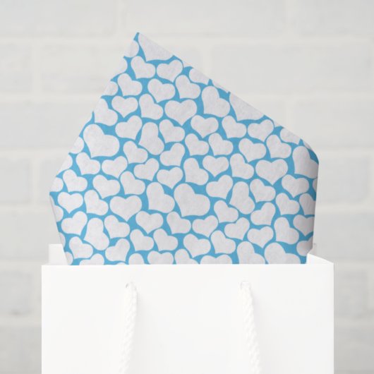Sky Blue White Hearts Happy Design 薄葉紙 (ギフトバッグ)