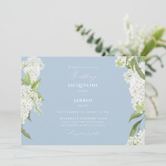 Sky Blue White Hydrangeas Wedding II 招待状 (スタンド正面)