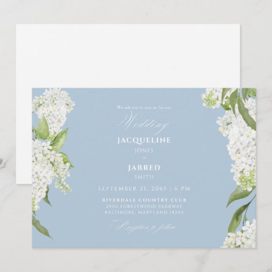 Sky Blue White Hydrangeas Wedding II 招待状 (正面/裏面)